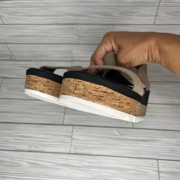 Sorel Cameron Platform Slingback Sandals Taupe Sea Salt Leather Women's Size 8 - Picture 5 of 7